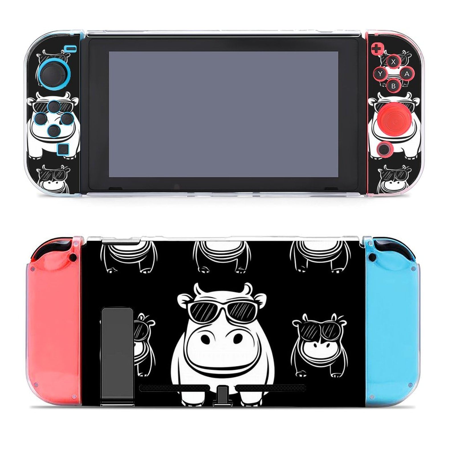 Shockproof Game Handheld Controller Separable Protector Case Compatible with Switch Hippopotamus Wearing Sunglasses Hippo Hard Shell Case
