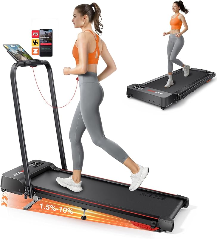 Acezoe Walking Pad with 3-Level 10% Incline, Foldable Treadmill for Home Small Office, Compact Portable Under Desk Treadmill with Handle,Dual LED Display, APP & Remote, 300 lbs Capacity