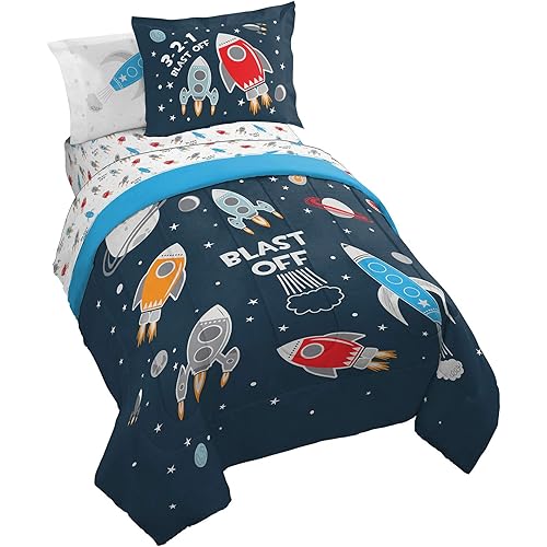 Jay Franco Trend Collector Blast Off 5 Piece Twin Bed Set - Includes Comforter & Sheet Set - Super Soft Fade Resistant Microfiber Bedding
