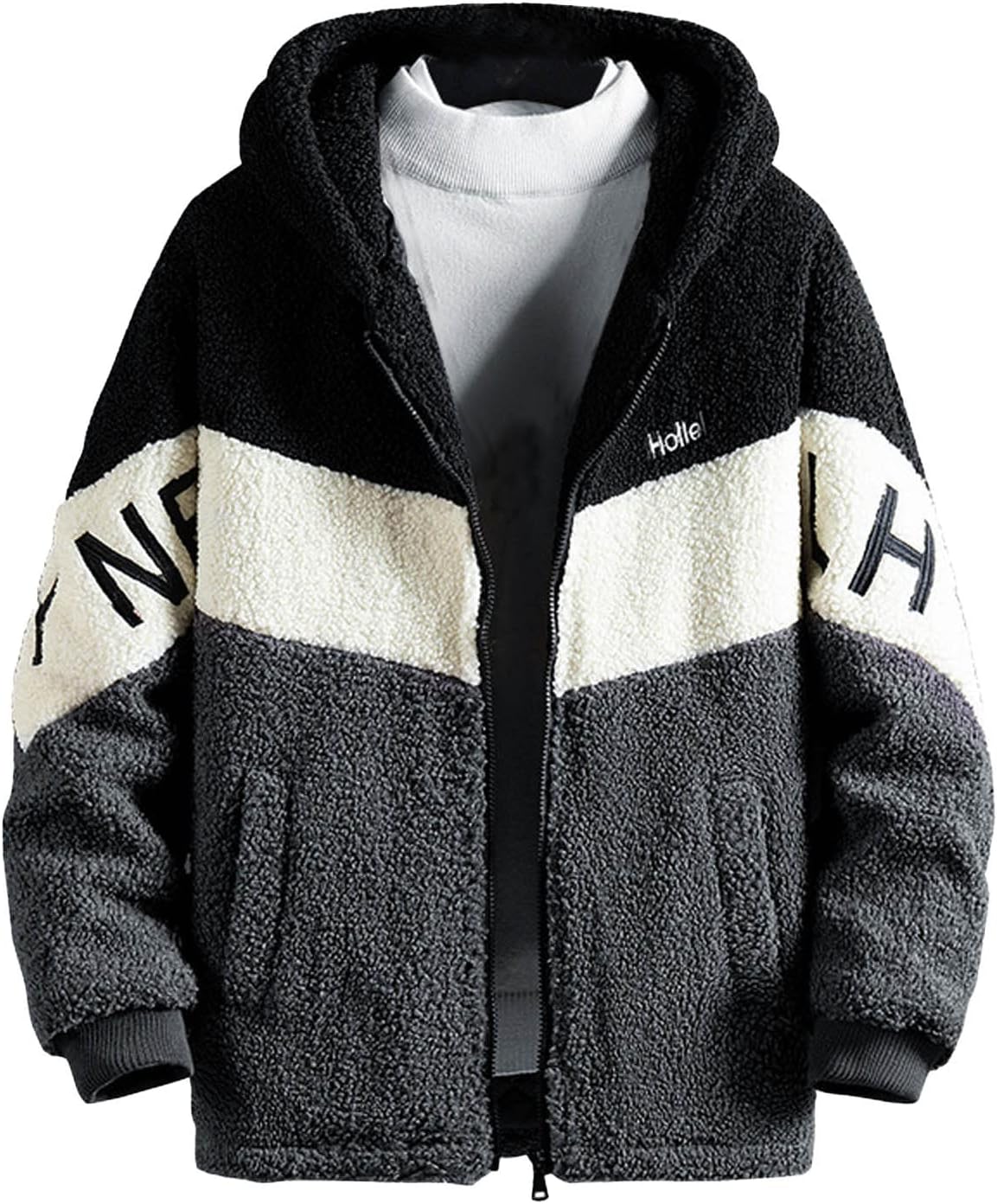 tuduoms Mens Big Tall Heavy Fleece Winter Coat Zip Up Fuzzy Sherpa Hoodie Sweatshirt Quilted Lined Warm Puffer Down Jacket