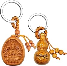 FAZOVIN Buddha Keychain with a Feng Shui Wu Lou Lucky Charm Protection Amulet Make of Peachwood