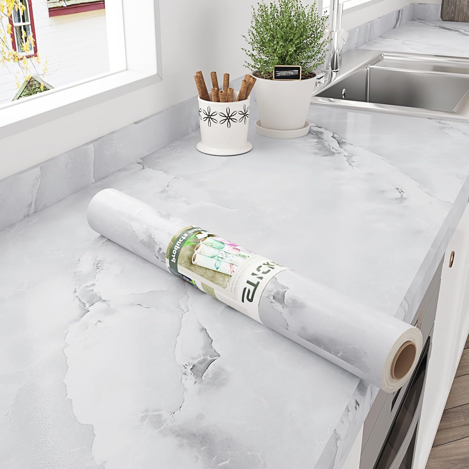 Matte Grey Marble Contact Paper for Countertops Waterproof Thick Marble Countertop Peel and Stick Vinyl Wallpaper Removable Oil-Proof Granite Contact Paper for Kitchen Cabinets 17.7"x315"