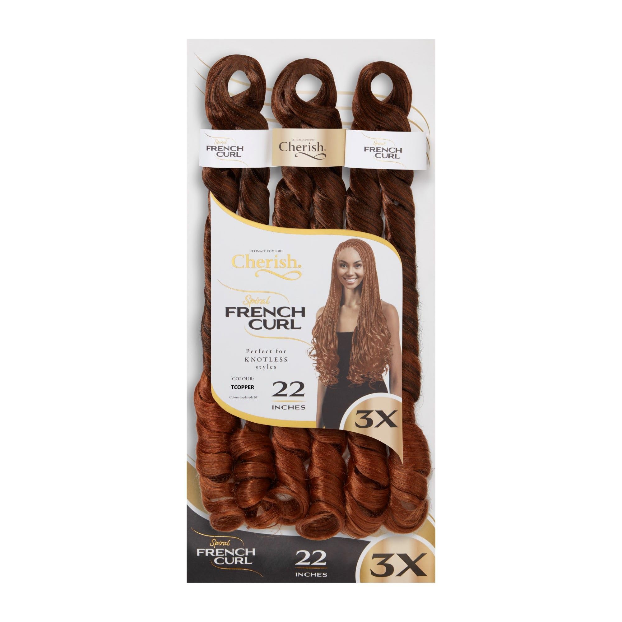 Extensions de cheveux synthétiques bouclés CHERISH 3x Spirales françaises Curl 22 cuivre