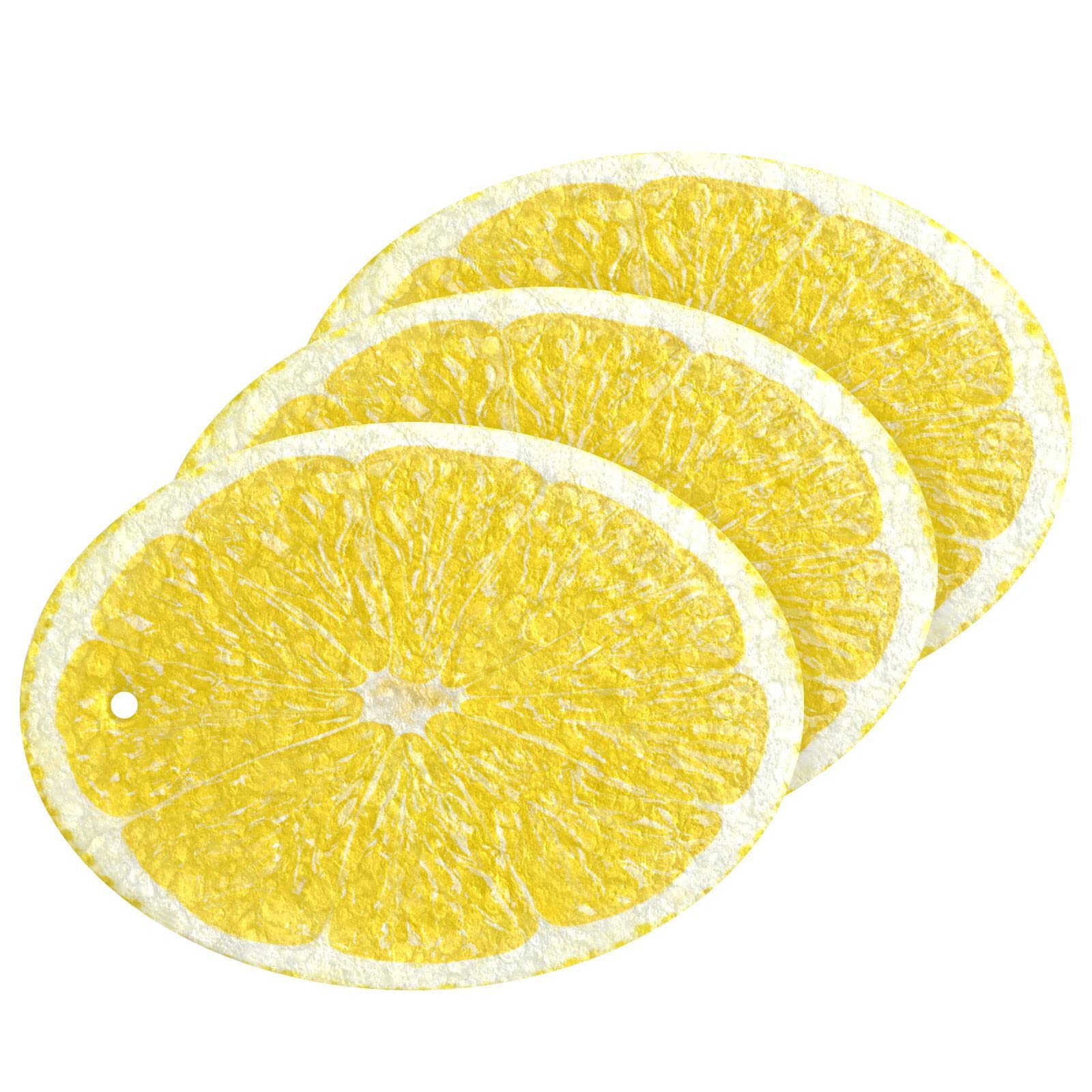 3 PCS Cleaning Scrub Sponges Odor Free Kitchen Scouring Pad for Washing Dishes Wooden Pulp Sponge - Funny Yellow Lemon