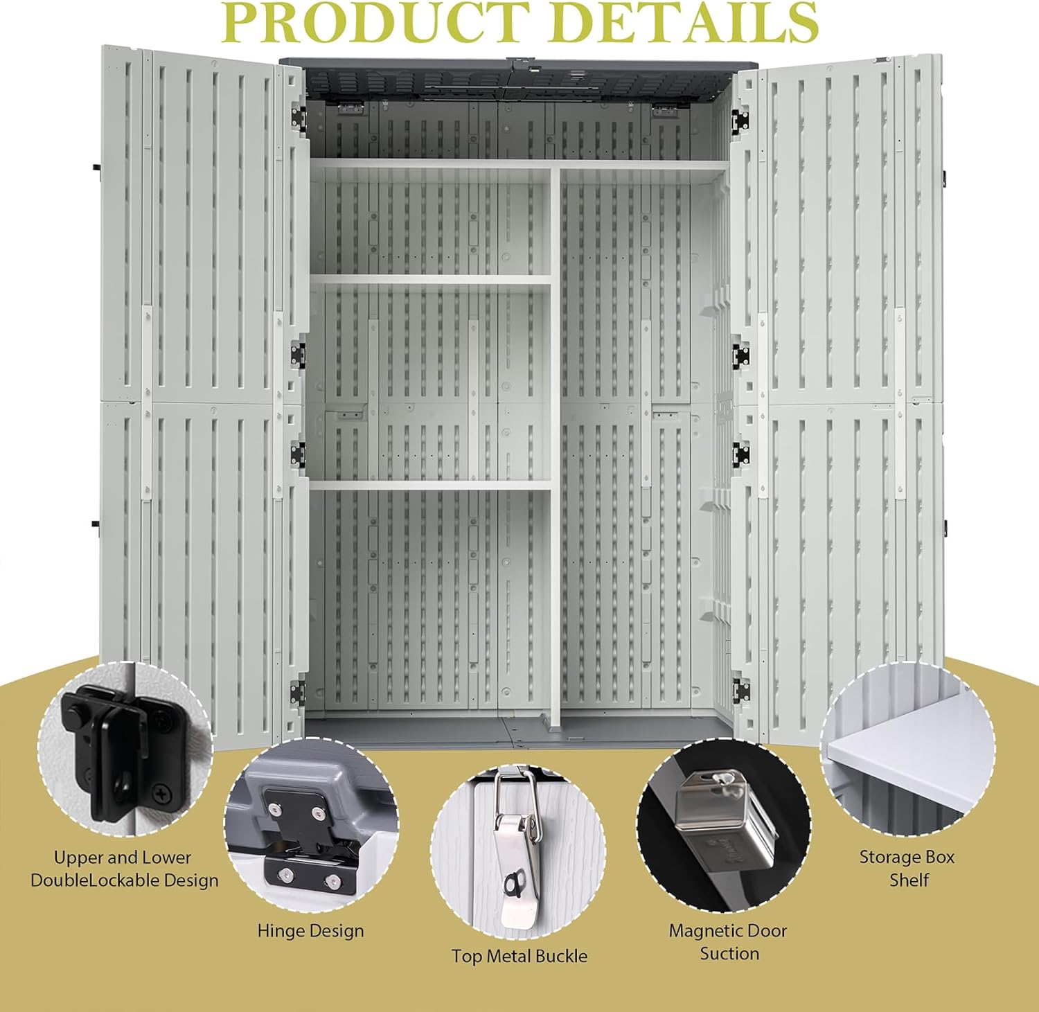 Tall Resin Outdoor Storage Shed with Shelve & Lockable Door, Plastic Garden Shed for Patio, Waterproof Tool Cabinet for Backyard, Sheds Box Outside, Cabinets para Patio, Outdoor Storage Box with Floor