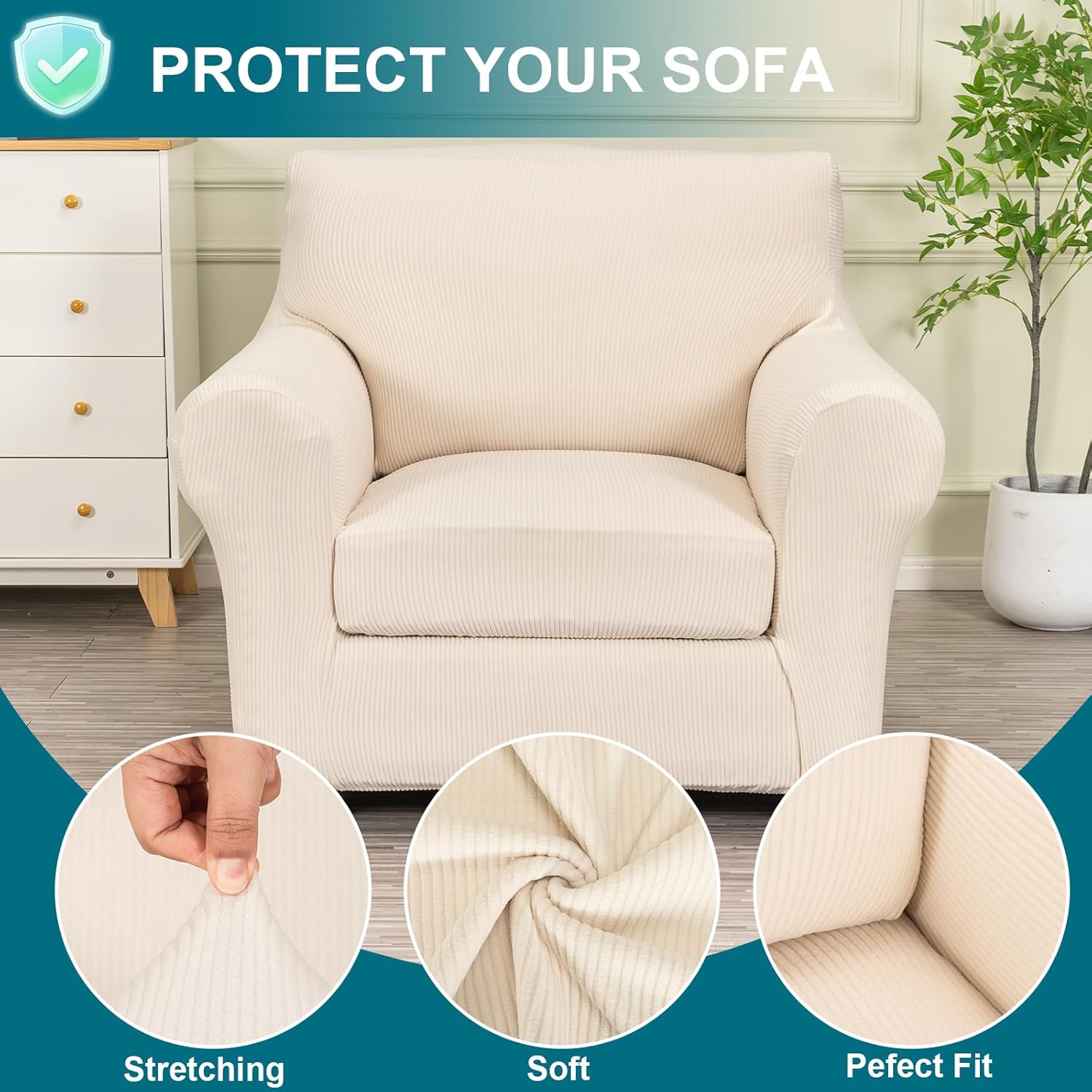 NILUOH Washable Stretch 2 Piece Chair Covers for Living Room – Pet & Kid Friendly, Stain Resistant Furniture Protector, Elastic Fitted Slipcover for Easy Installation and Home Decor