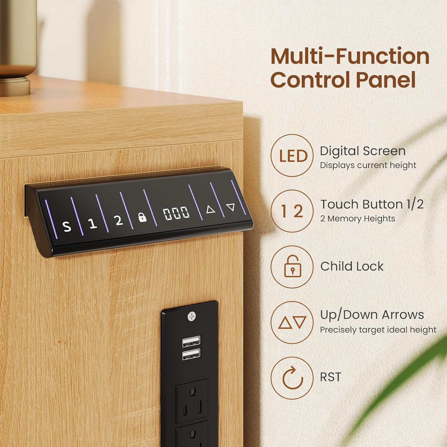 Itaar Motorized TV Lift Cabinet for 32-60 Inch TVs, Modern Fluted Electric TV Lift Stand with 2 Memory Heights, Built-in Outlets & USB Ports, Ultra-Quiet Lift System, Indoor & Outdoor Use, Oak