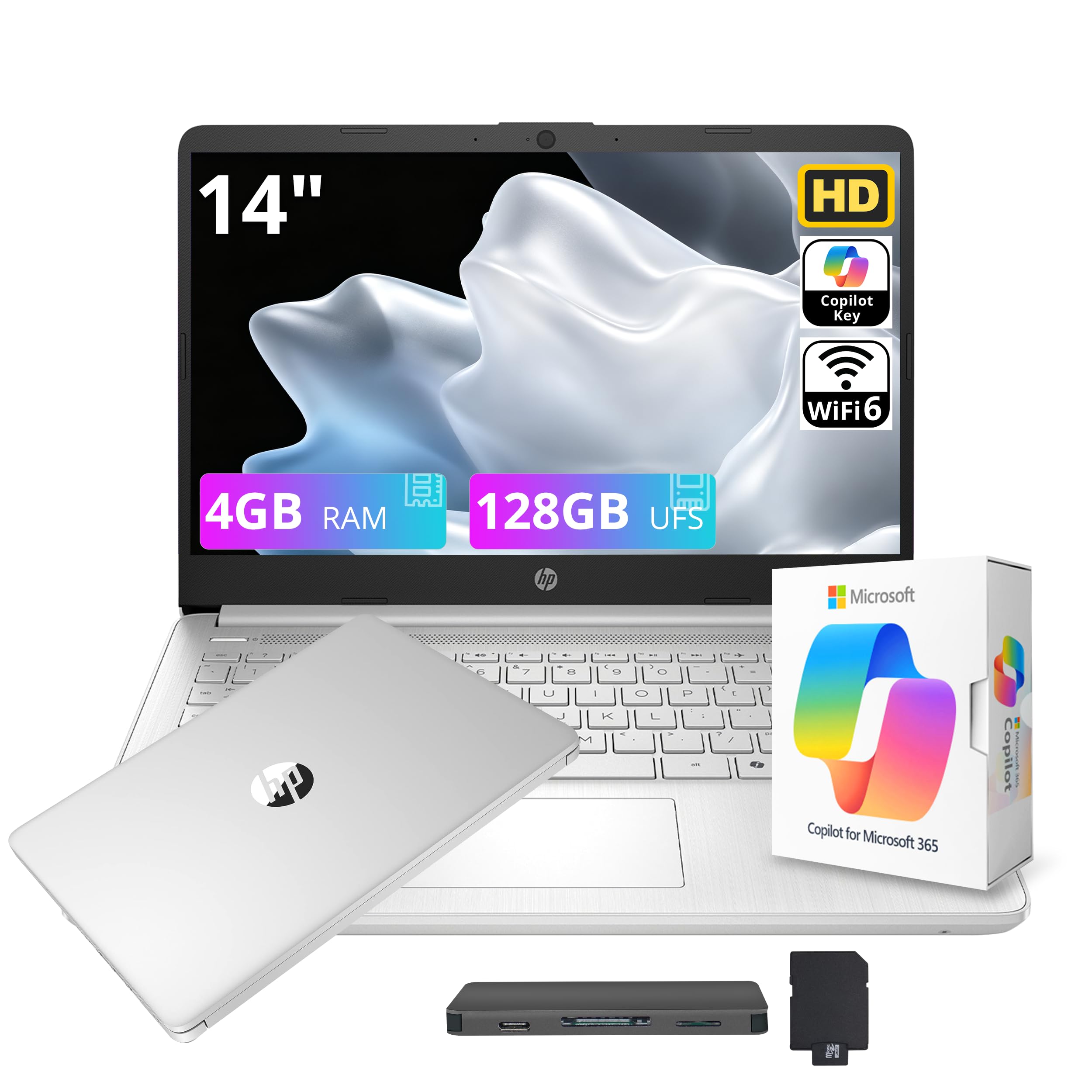 HP Stream 14" HD Student&Business Laptop with AI Copilot, Intel Processor N150, 4GB RAM, 128GB UFS&1TB Cloud Storage, 1 Year Office 365, Intel Graphics, Wi-Fi 6, Win 11, Natural Silver
