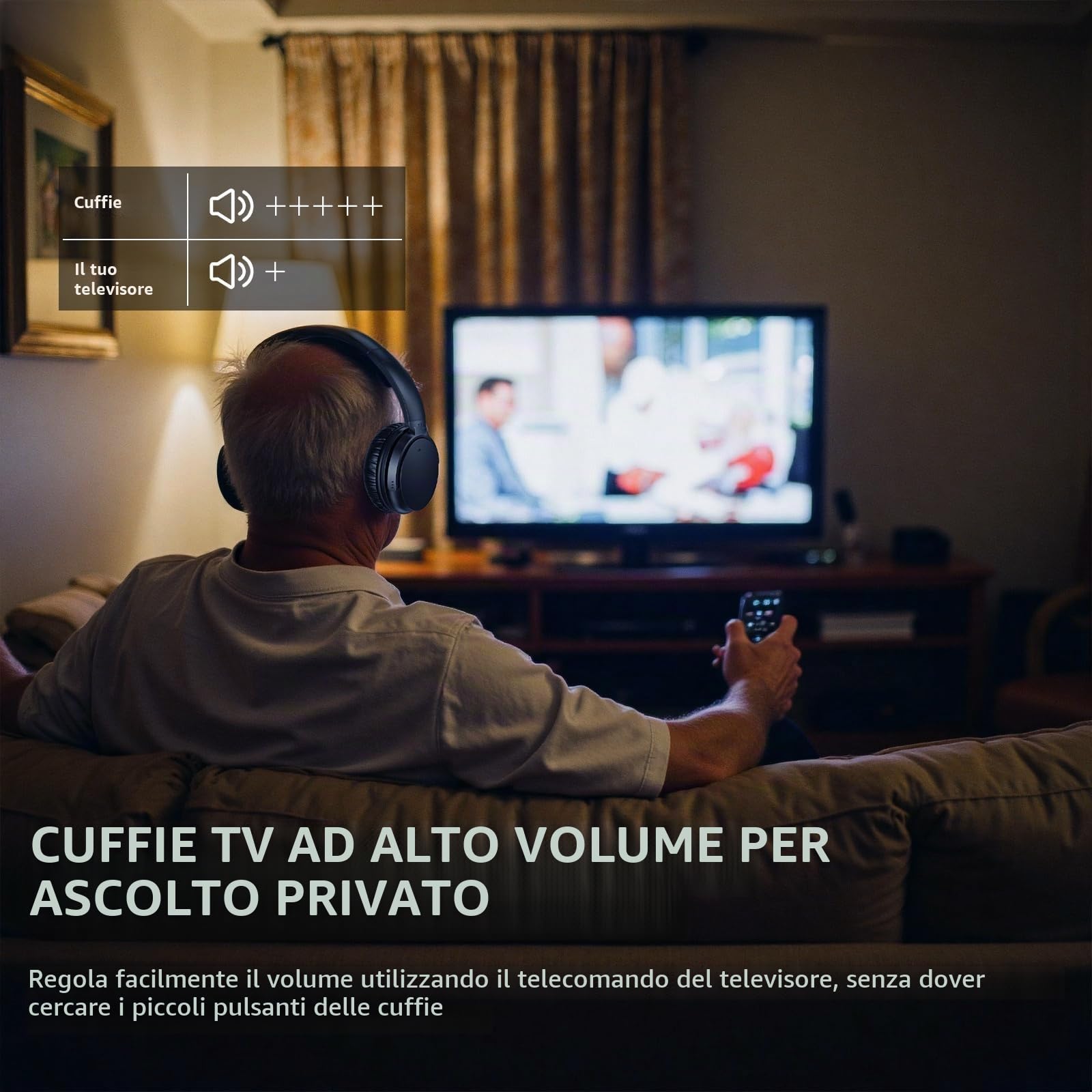 PROW Cuffie TV con Un Solo Tasto per Anziani, Ricaricabili, con Audio Potente e Chiaro per Ipoacusia Lieve, Cuffie Wireless Esclusive per TV con Collegamento USB/Ottico/RCA/3.5mm per Ascolto Privato