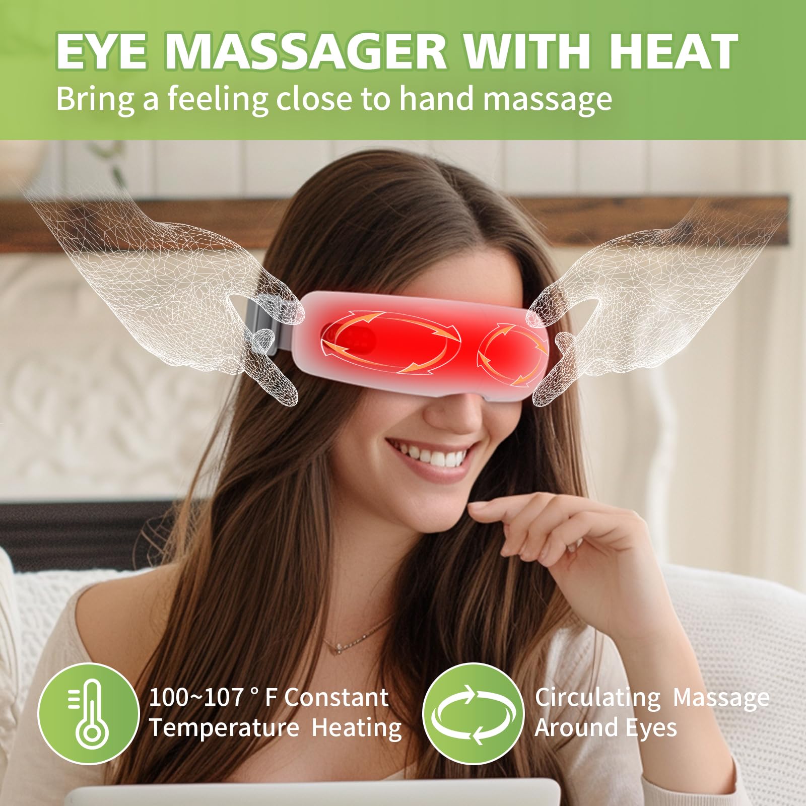Freed Mind 3 Eye Massager With Heat, 5 Modes Eye Massager For Migraine Relief, Relax Reduce Eye Strain And Improve Sleep, Bluetooth Music Heated Eye