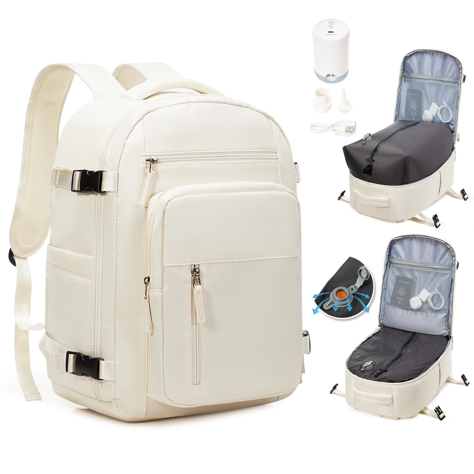 Cabin Bags for Travel, Underseat Carry on Hand Luggage Backpack for Women Airplane Approved Travel Backpack Personal Item Travel Bag 14 inch Laptop Backpack for Business Casual Work Beige — view 41