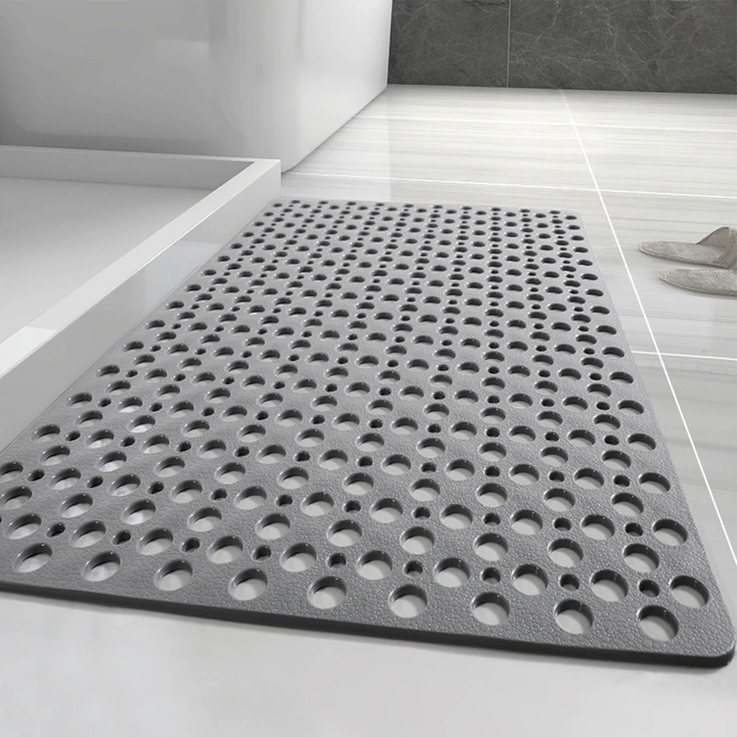 Casa and Beyond Shower Mat Non Slip Bath Mat Secure Shower Mat Easy to Clean Drains Fast Easy Dry Cut Soft Machine Washable Bathtub mat for Inside Shower (Grey,29.5 * 17 in)