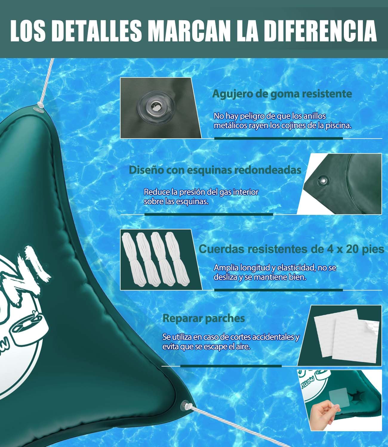 Angooni Cojín de piscina de invierno 200 x 450 cm XXL (para piscinas de 320 – 750 x 550 – 860 cm) | Cojín de aire para piscina con doble costura para cubierta de piscina | Cojín de piscina para el