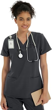 Kitmaz Medical Scrub Tops for Women - Soft Stretch V-Neck Top Scrubs with 3 Pockets