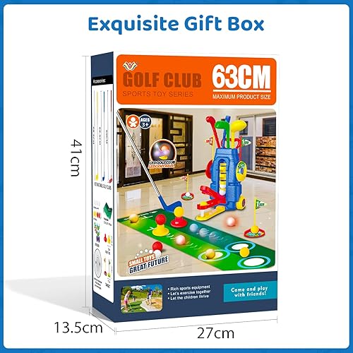 Miniatura 8 de Juego de palos de golf retráctiles para niños y niñas de 3, 4, 5, 6, con tabla de Cornhole y tapete de puting, juguete deportivo para interiores y