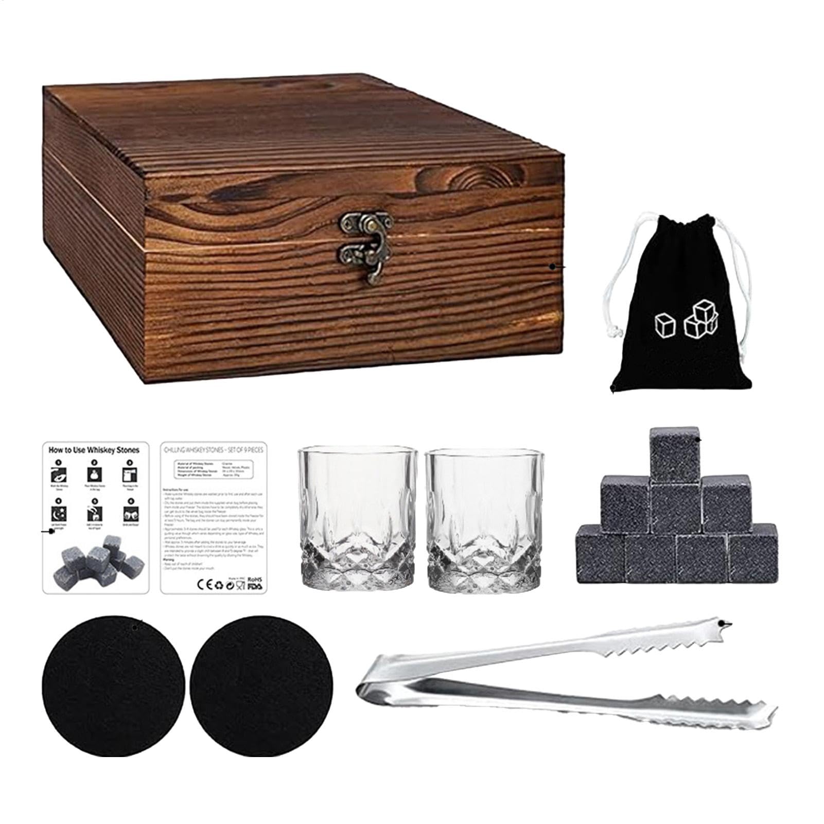 Vasos de whisky de cristal labrado con caja de madera elegante para coleccionistas de licores