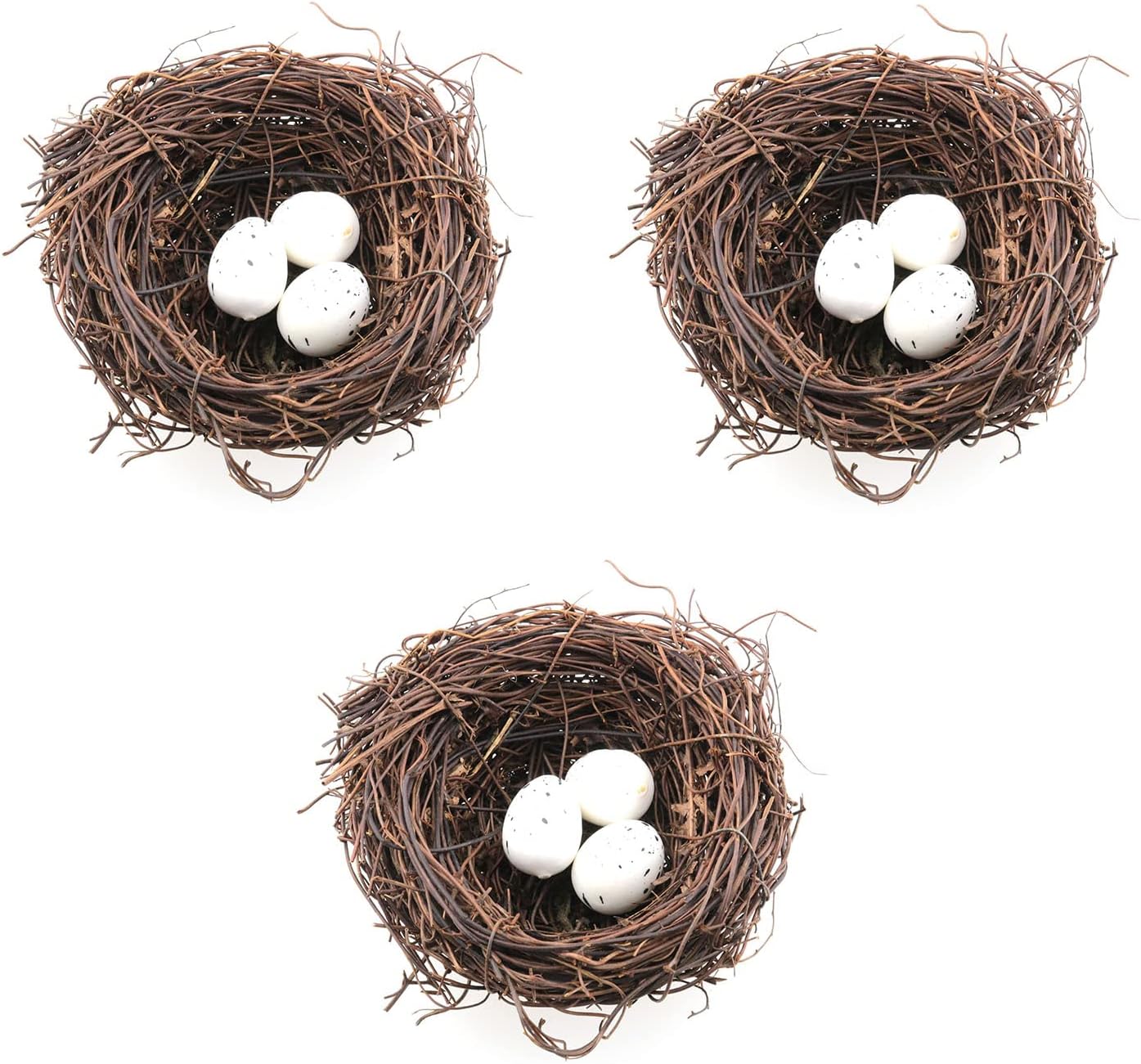 TAODAN Bird Nest 3pcs Artificial Rattan Bird Nest Crafts with 10pcs Foam Eggs DIY Craft Easter Decor