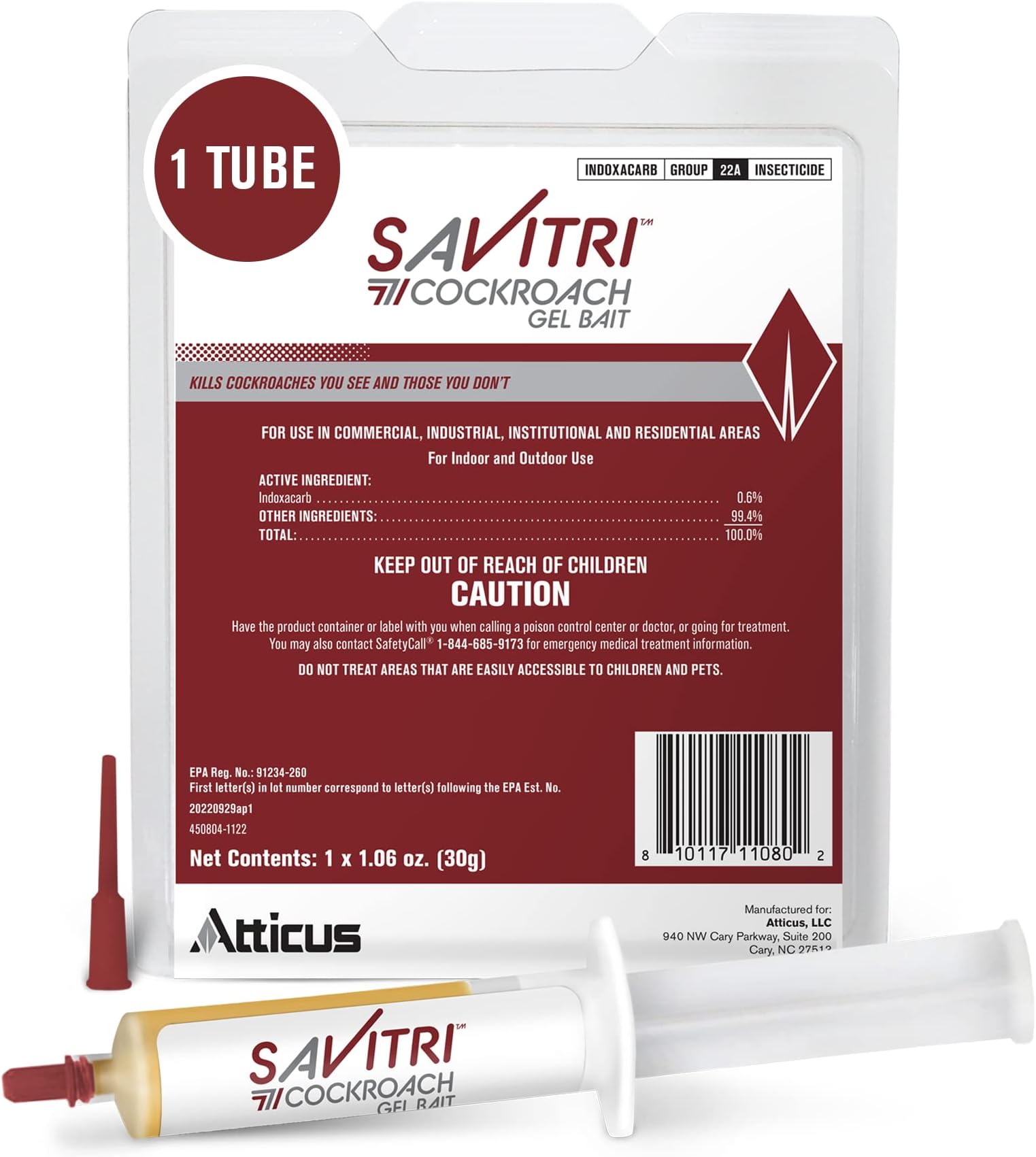 Atticus Savitri Cockroach Gel Bait (1 Tube) - Ready to Use Roach Control for Indoor and Outdoors - Indoxacarb
