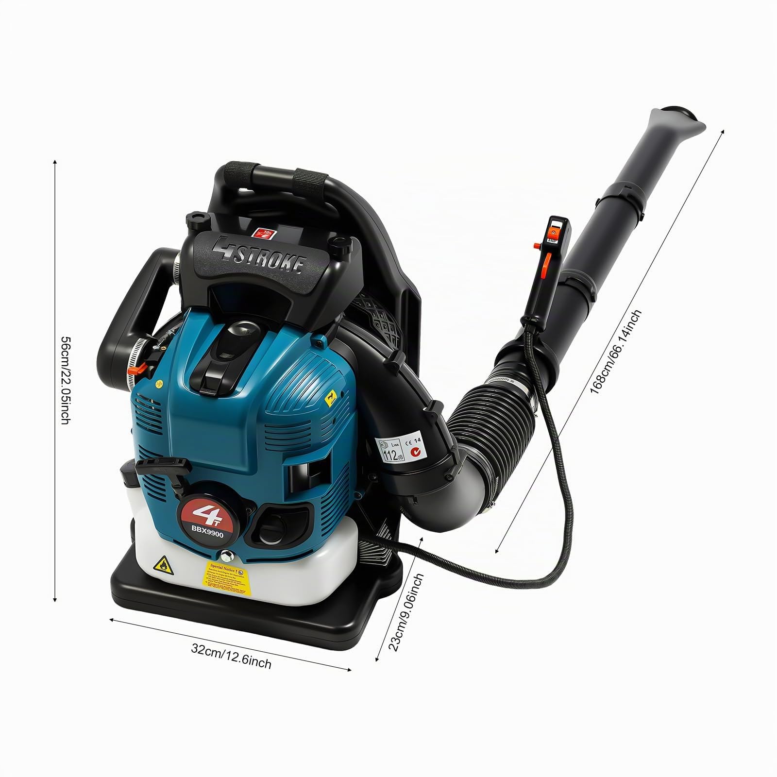Soplador de hojas de gasolina, aspirador de jardín de 4 tiempos, soplador de 75,6 cc con potencia de motor de 2600 W y depósito de 1,9 L, velocidad variable, amortiguador de hojas refrigerado por