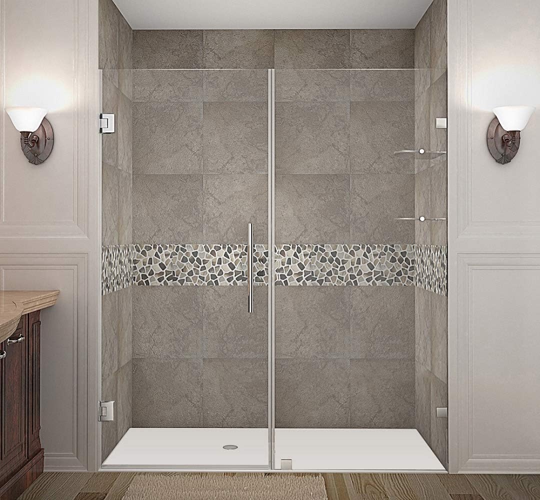 Aston Nautis GS 58" x 72" Completely Frameless Hinged Shower Door with Glass Shelves, Polished Chrome