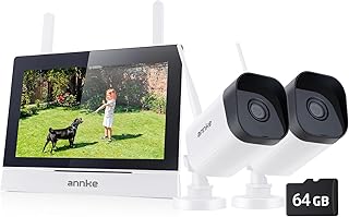ANNKE Wireless Security Camera System, 7" LCD Monitor, 4CH WiFi Surveillance IPS Touch Screen with 2Pcs 3MP Outdoor IP Cameras,100ft Night Vision, Two-Way Audio,Motion Detection,64GB SD Card Included