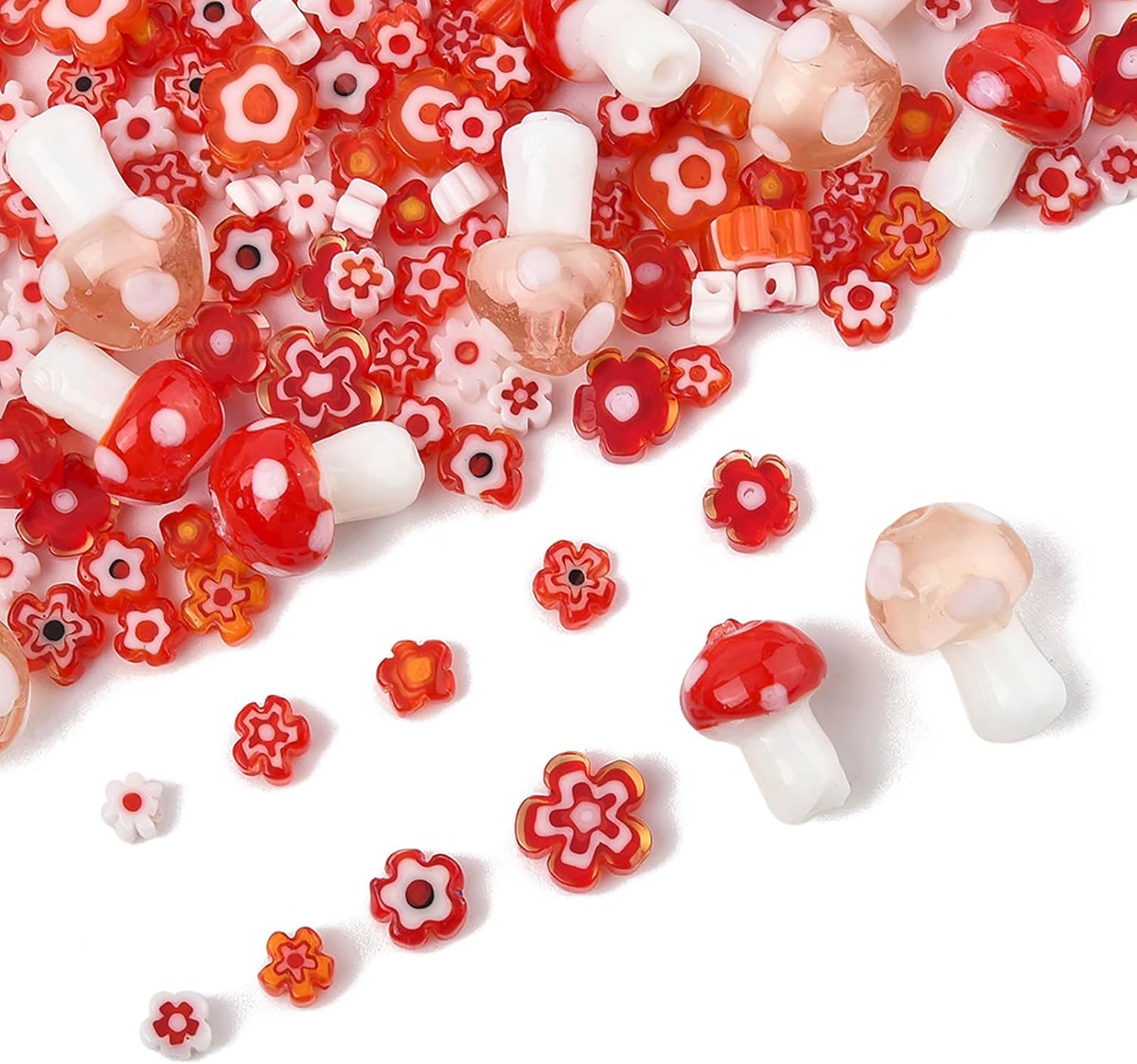 156Pcs Millefiori Lampwork Glass Beads for Jewelry Making Handmade Red Flower Mushroom Spacer Beads for Bracelets Necklaces Earrings Crafting - Image 3