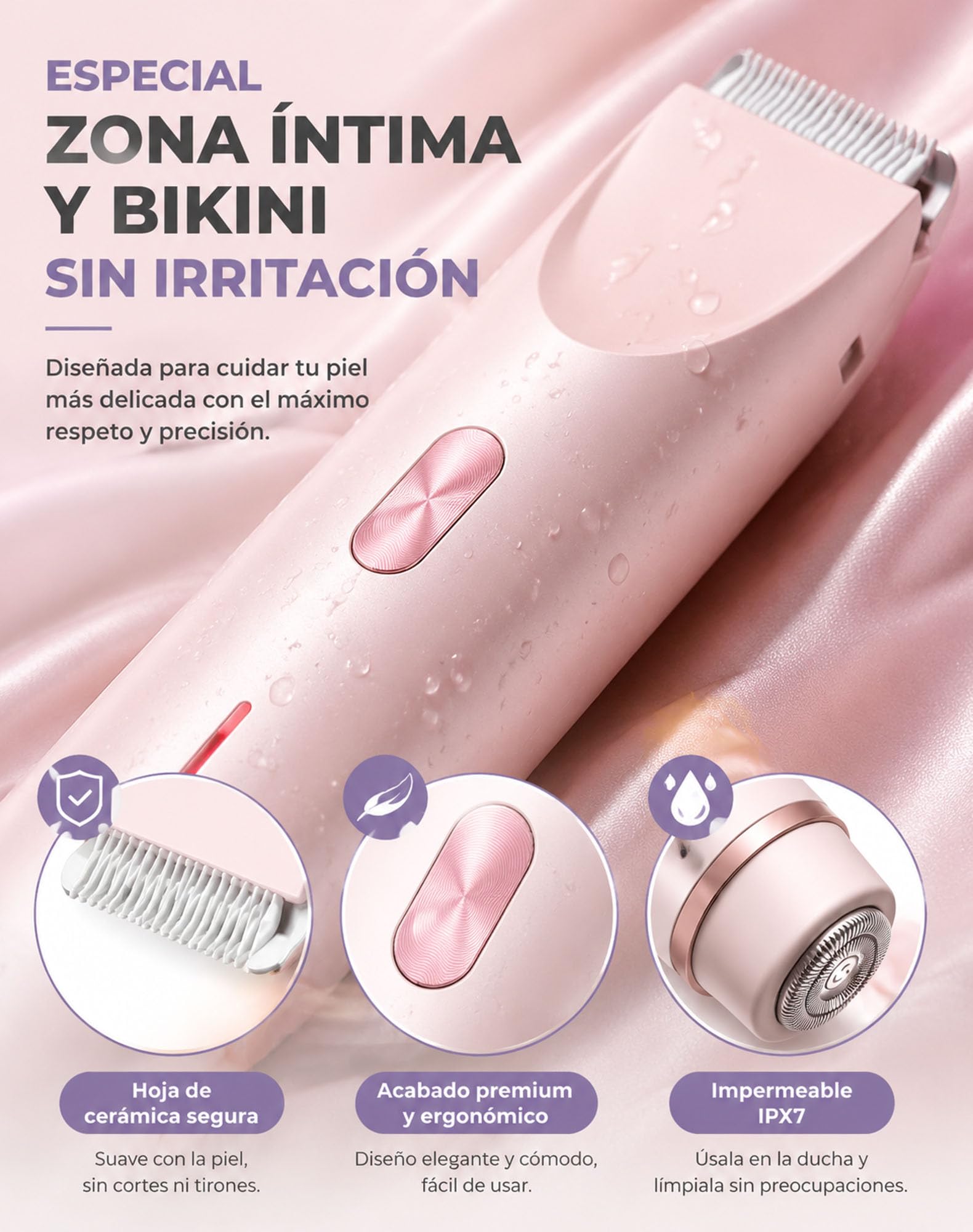 Razerly — Maquinilla 2 En 1 Para Bikini Y Cuerpo Razerly, IPX7 100% Waterproof Para Wet and Dry Use, Razerly Maquinilla Mujer 2 En 1 Con Cabezal Antirritación Para Resultado Suave Y Duradero (Morado)