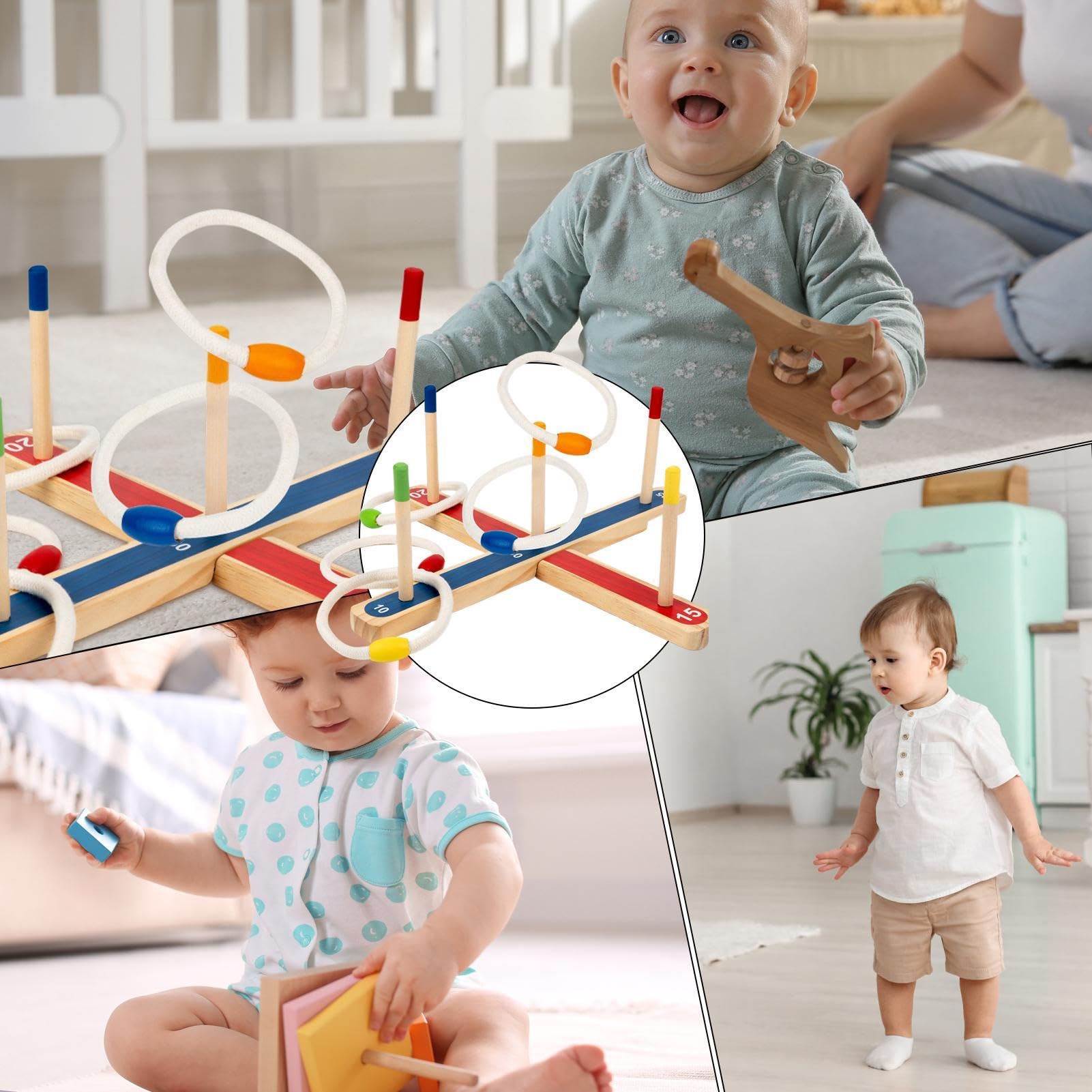 Jeu De Lancer D'Anneaux En Bois – Kit Intérieur/Extérieur Avec Système De Score, Anneaux Colorés, Idéal Enfants Dès 3 Ans Et Famille !