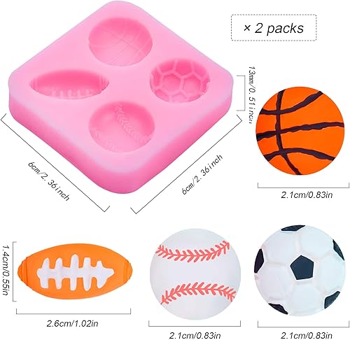 Miniatura 2 de 2 paquetes de moldes de silicona para pelotas deportivas de 4 cavidades para decoración de pasteles, fútbol, baloncesto, béisbol, fútbol, fondant