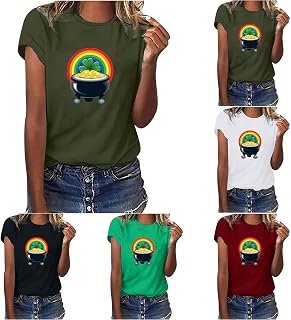 Women St Patricks Day T Shirt Clearance Ladies Short Sleeve Tops Green O-Neck Pullover Tunics Shamrock Ireland Clover Printed Blouse Loose Baggy Jumper Tees Festival Costume Plus Szie Sweatshirt