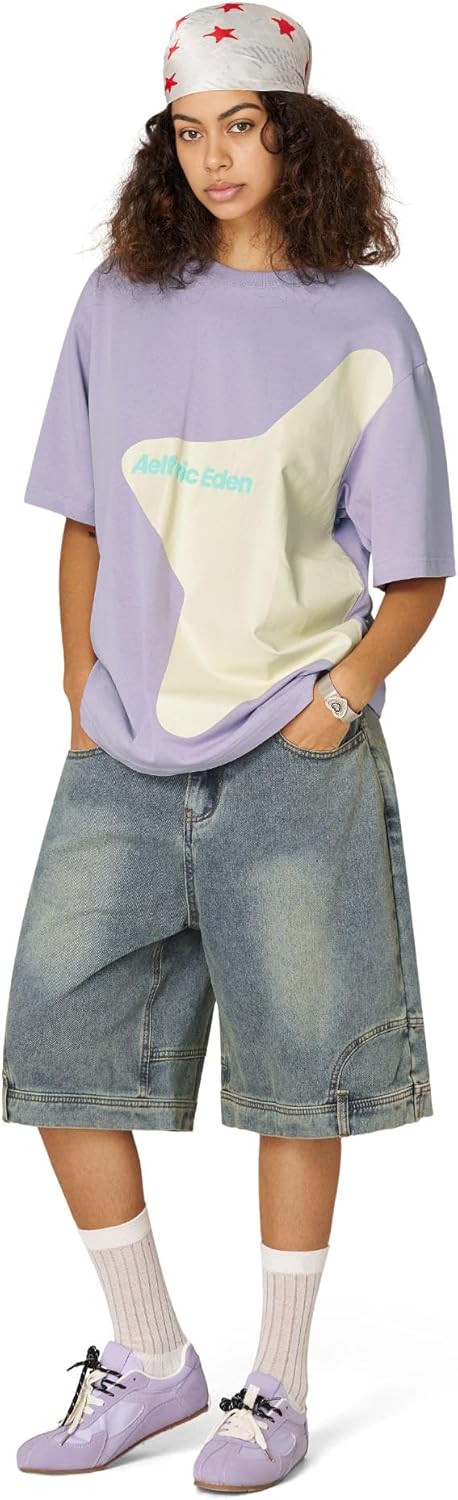 Aelfric Eden Womens Vintage Color Blocking Tee Oversized Streerwear Star Graphic T Shirt Short Sleeve Summer Tops - Image 3