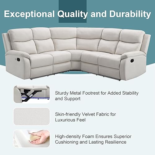 Miniatura 5 de Sofá reclinable con movimiento, sofás seccionales en forma de L con portavasos, puertos USB y toma de corriente para sala de estar, caravana,