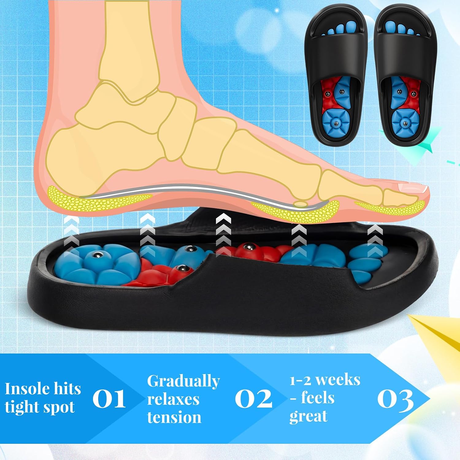 Glitopper Magnetic Acupressure Massage Slippers Acupressure Foot Massager Shoes Reflexology Sandals for Men Women Reduce Feet Neuropathy Pain Relief Tension(Black,Us Women 11.5-12.5/ Men 9.5-10.5)