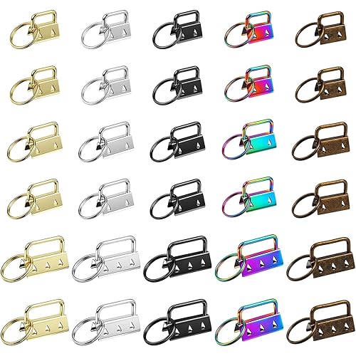 30 PCS Wristlet Keychain Hardware 3 Size Keyfob Hardware Set with Split Ring Keychain Clamp Key Fobs with Keys Rings Sets Bag Kit for Webbing Lanyards (Color Gold Black Silver Bronze)