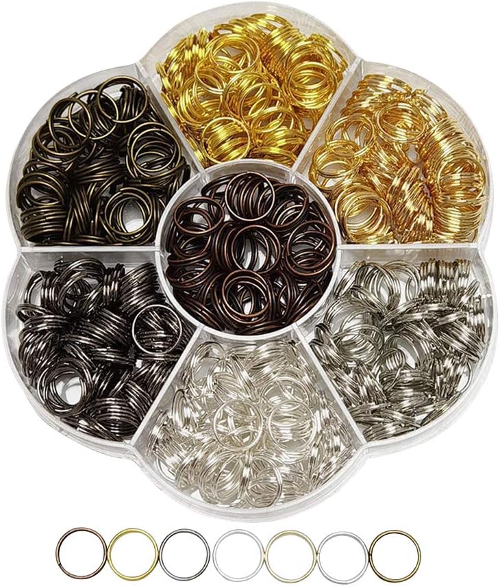 Chenkou Craft 1 Box 525PCS 7 Colors Split Double Loops Jump Rings & Ring Jewelry Keychain Making 10mm with 1 pc Clear Box (Mix, 0.39"(10mm))