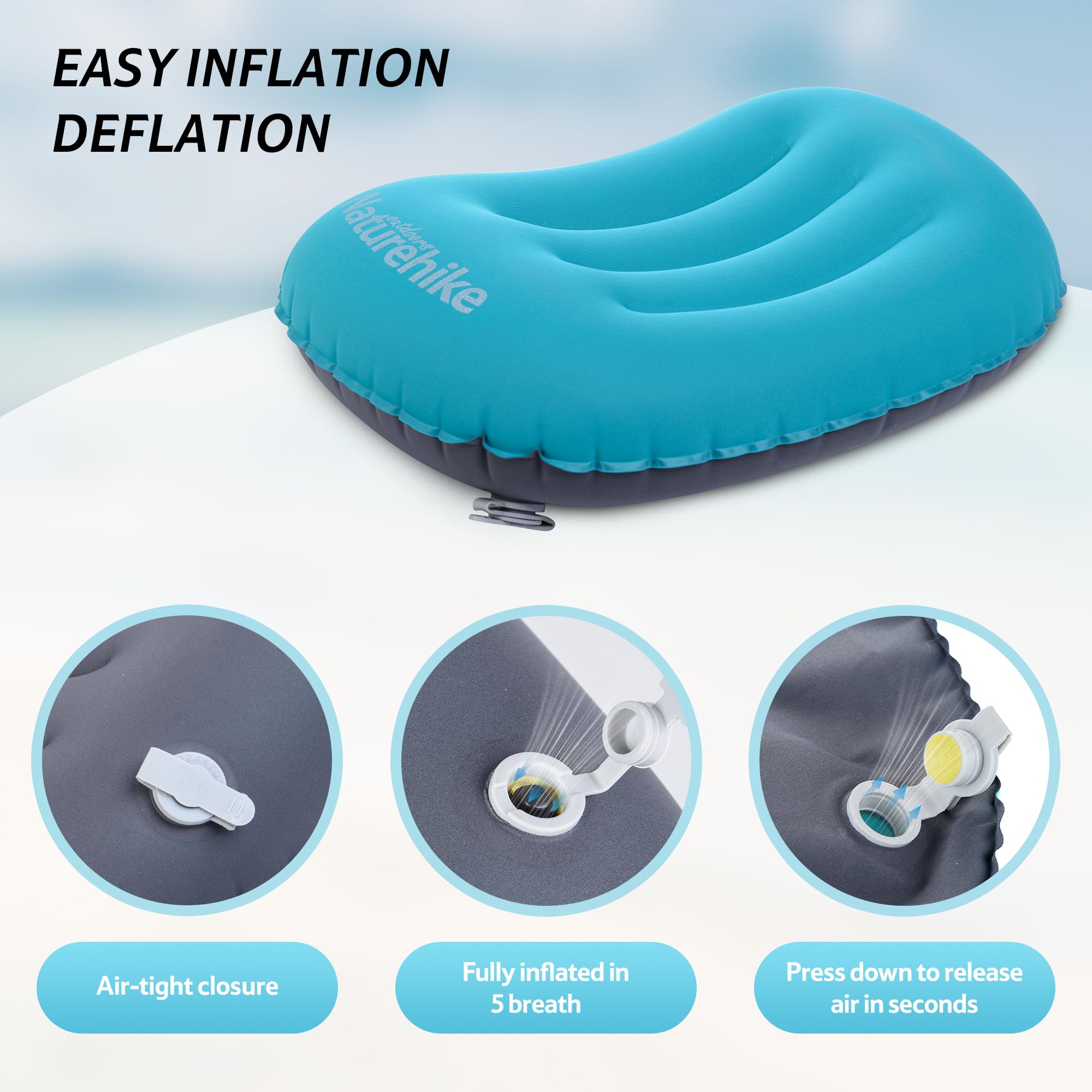 Naturehike Almohada hinchable de viaje de TPU ultraligera, cojín cervical en forma de U para acampar al aire libre, cojín de viaje portátil con soporte óptimo, ideal para viajes y dormir