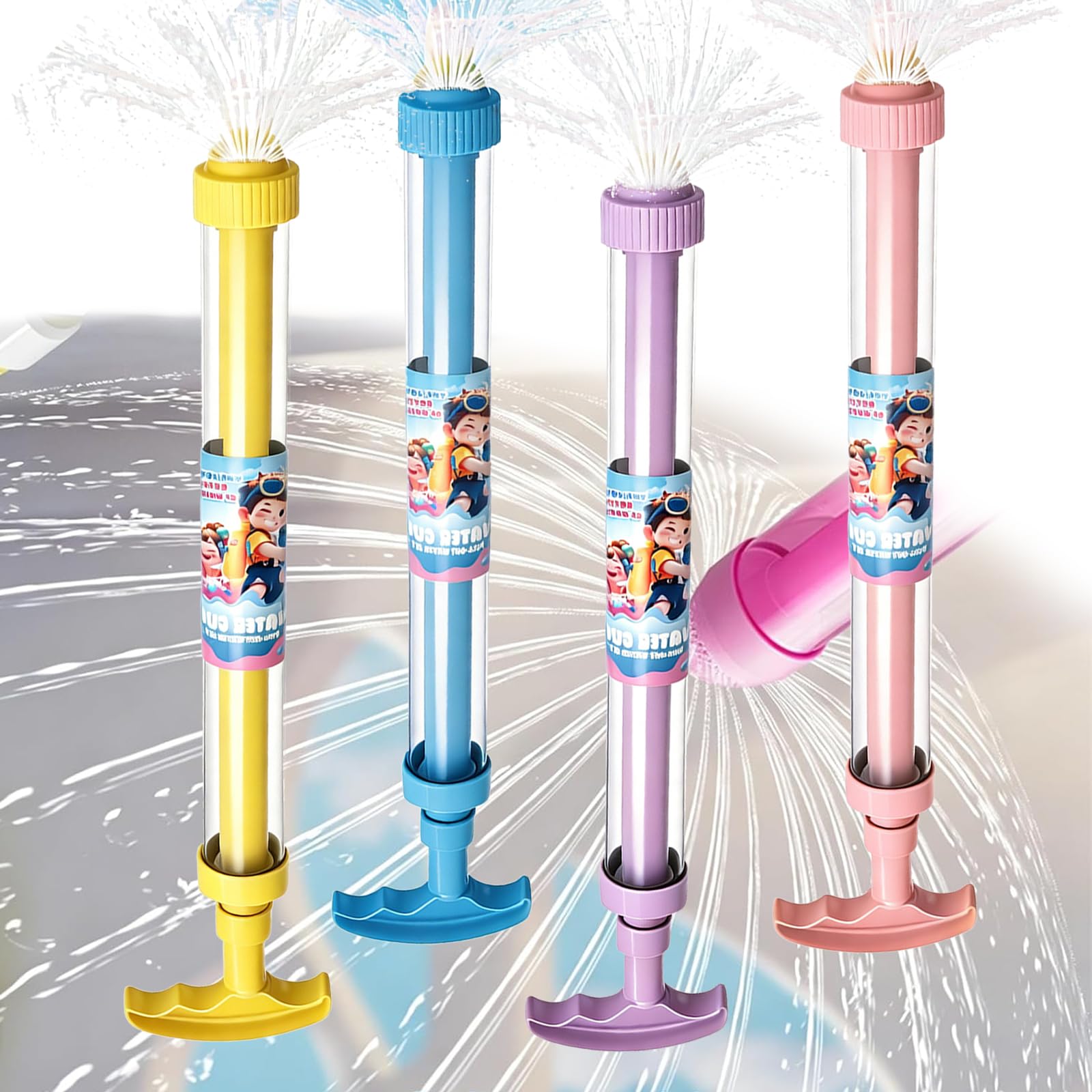 Firework Water Gun, 4PCS Romantic Firework Style Water Spray Toy, High Pressure Pull-Out Sprinkler Spray Toys, Water Firework Sprinkler for Outdoor Pool Beach Garden Party Water Toys (4PCS-A)