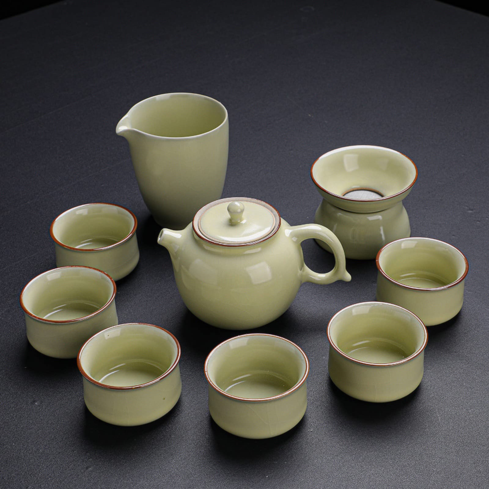 Azoob Ru Kiln Kung Fu Tea Set Open Piece Ceramic Teapot Teacup Ten Head Home Set Of Gifts Tea Set