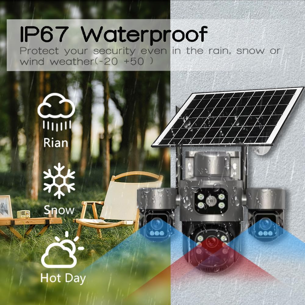 Caméra De Sécurité Solaire À Trois Objectifs, WiFi Extérieur 6 MP (A-WiFi)