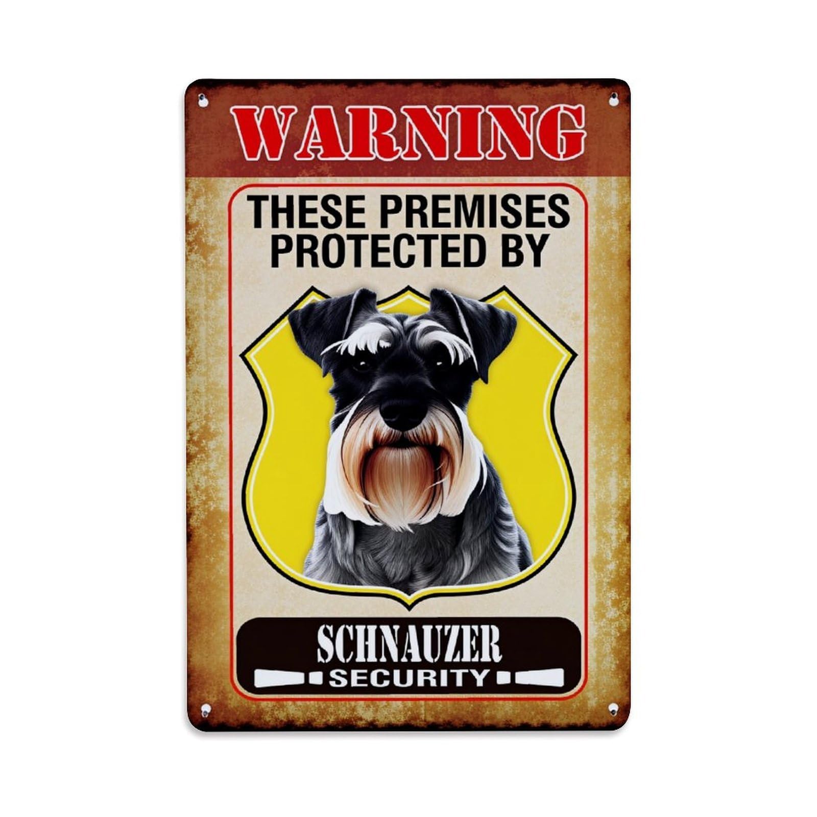 Ageksten Vintage Warning Sign With Schnauzer Dog Security Theme Tin Sign Retro Metal Sign For Cafe Bar Pub Home Game Room Gym Club Wall Decoration Metal Poster 8X12 Inch