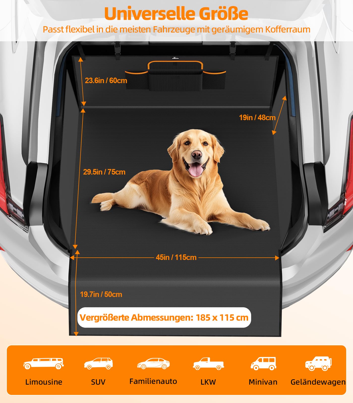 Kofferraumschutz Hund Seitenschutz Ladekantenschutz Kofferraum Schutzmatte Hund wasserdicht Kratzfest Universale Hundedecke Auto Kofferraum Schutzmatte für SUV LKW 185 * 115 * 48cm