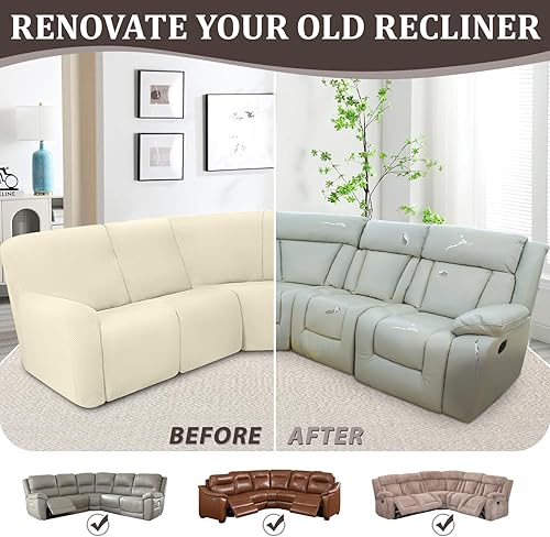 Miniatura 7 de ALIECOM Fundas impermeables para sofá seccional reclinable para sofá seccional reclinable elástico en forma de L, fundas de esquina lavables de