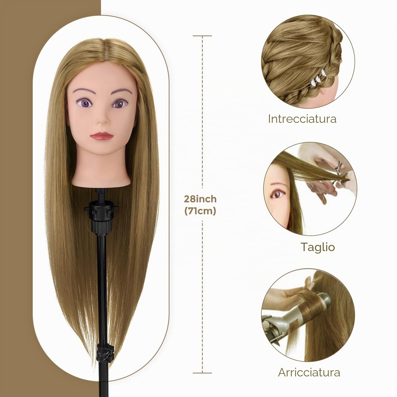 Testa per Acconciature 71cm Capelli Veri 60% Bionda con Supporto + Accessori Set