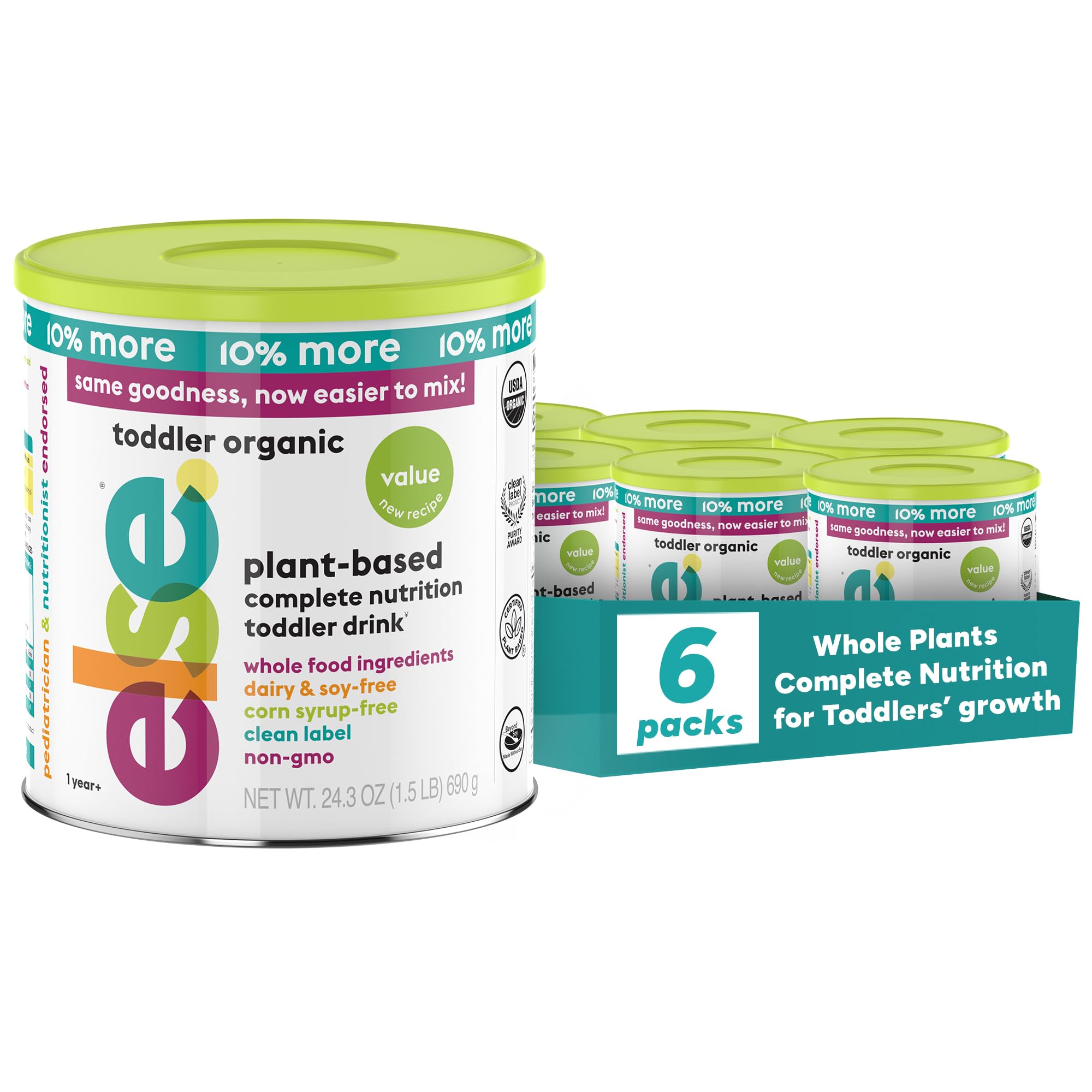 Else Nutrition Toddler Formula Value 12-36 Months - Organic, Plant Based Toddler Nutritional Drink - Soy & Dairy Free, Lactose Free - Toddler Protein Powder w/ 20+ Vitamins, 24.3 ounce (VALUE pack of 6)