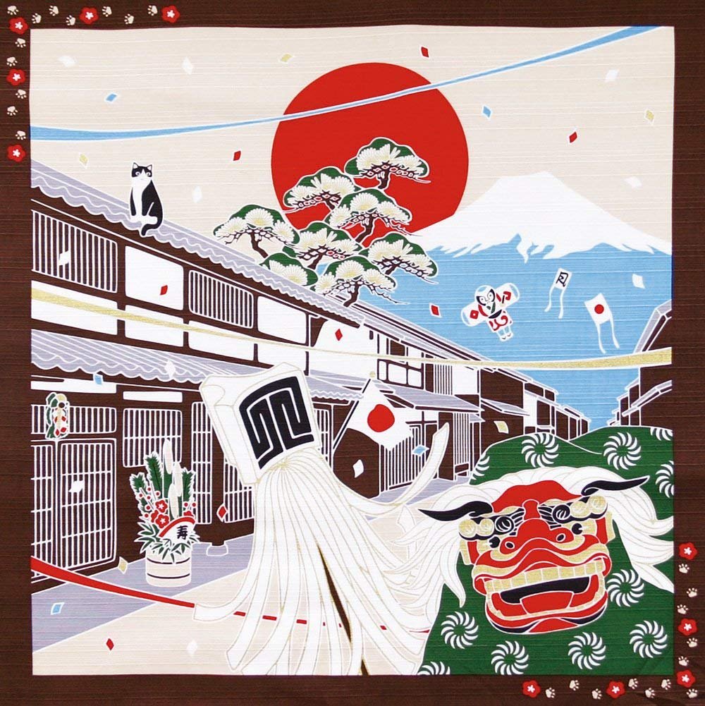 JSDINCN Kyoto Traditionelles Furoshiki (japanisches Wickeltuch) mit einer Katze Tama im Neujahrstag Maeda Senko 88585
