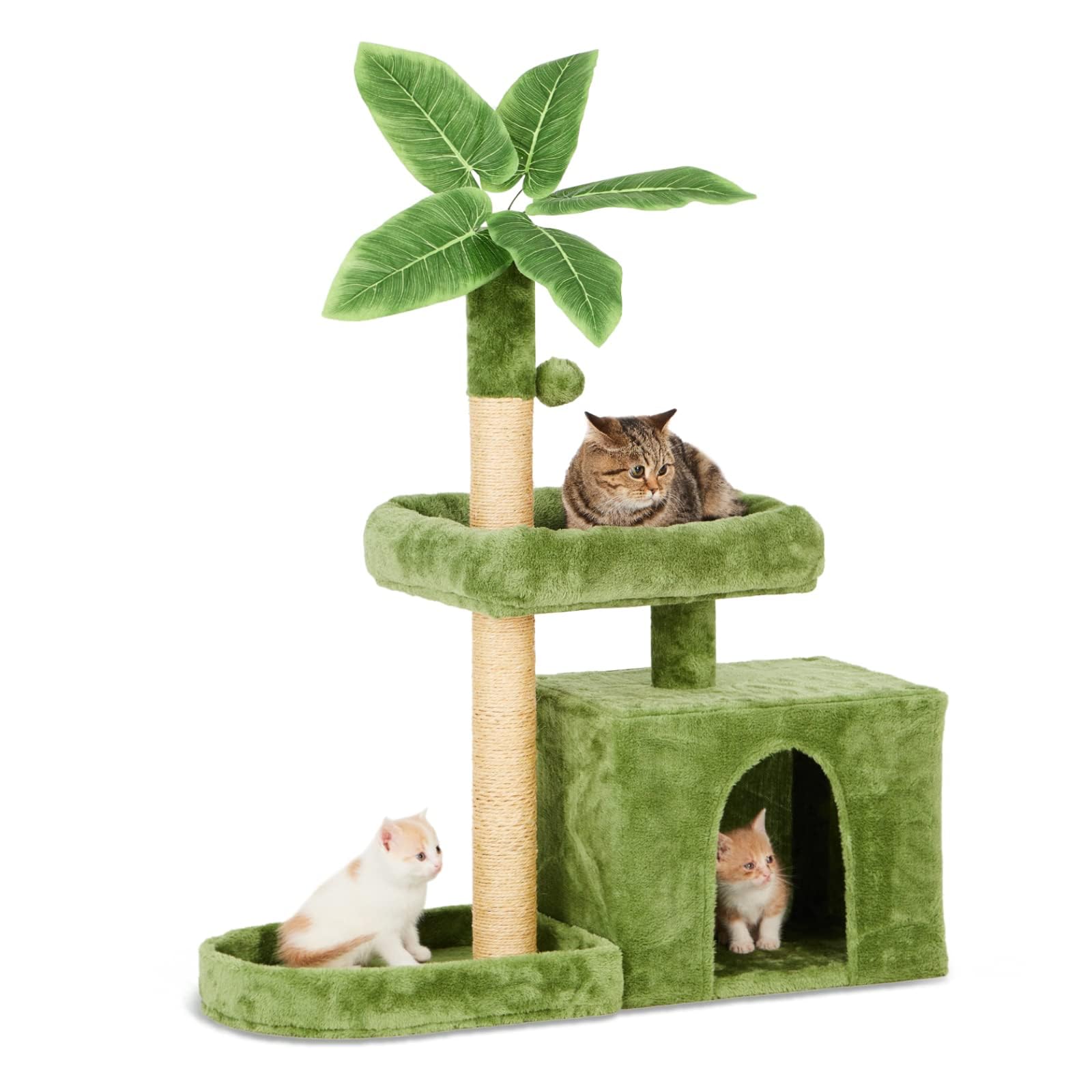 Cat Tree, Cat Tower for Indoor Cats, Multi-Level Cat Furniture Condo for Cats with Padded Plush Perch, Cozy Basket and Scratching Board Light Gray (Green)