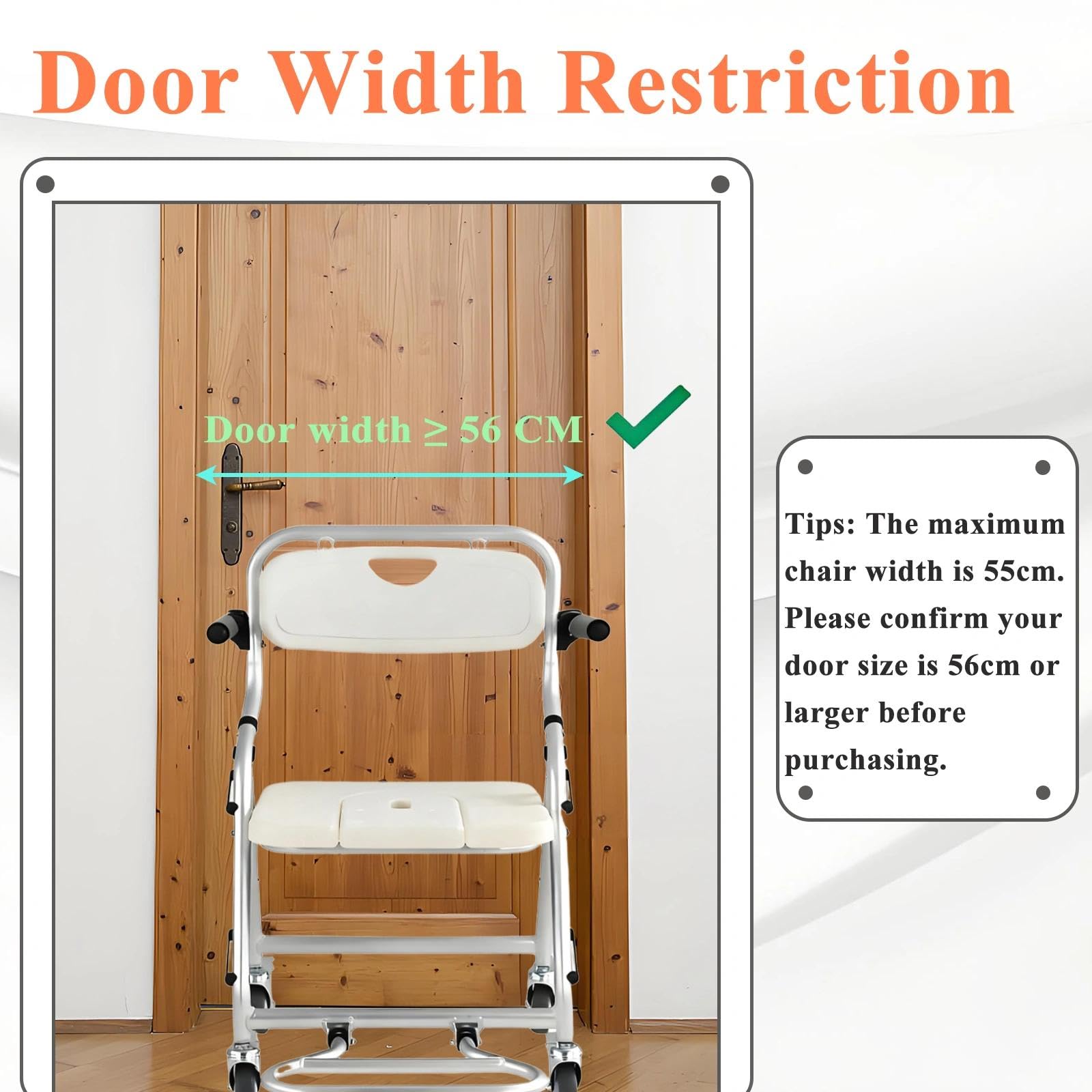 Silla Ducha WC con Ruedas, Silla Ducha Personas Mayores y Pies Abatibles, Silla con Inodoro Incorporado, Taburete de Ducha Plegable con Ruedas para Personas Minusvalidos, Carga 120KG