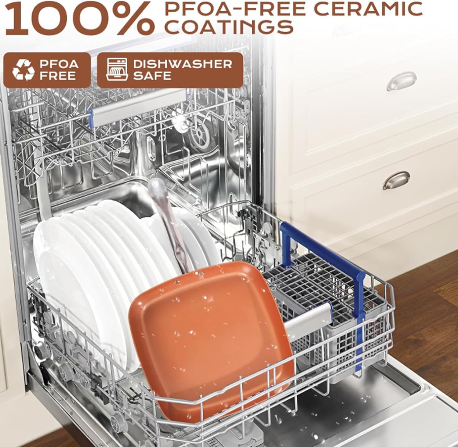 Yosoo Health Gear Frying Pan Copper Color Aluminum Alloy Stainless Steel Anti Stick Square Skillet with Compound Bottom Non Stick Ceramic Coating Oven Dishwasher Safe Cooking pots and Pans - Image 3