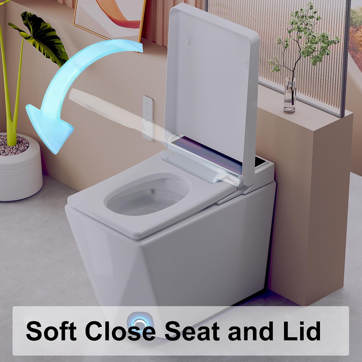 WinZo Square Smart Toilet Bidet For Modern Bathroom,Diamond-shaped Sleek Design Elonagted Rectangle 17" Comfort Bowl (White)