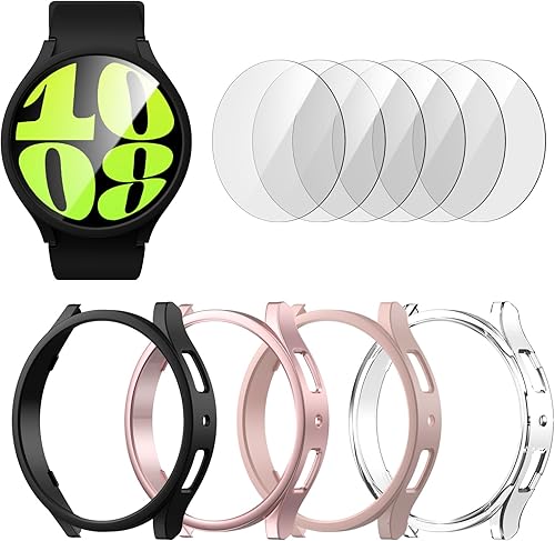 BHARVEST - Funda protectora de pantalla para Samsung Galaxy Watch 6 de 1.732 pulgadas, 4 paquetes de cubierta rígida de policarbonato con 6 juegos